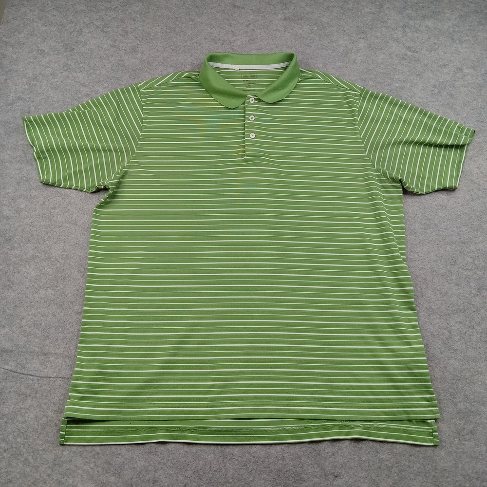 Adidas Polo Shirt Mens XL Green Stripe ClimaLite Golf Performance Top P78561‎